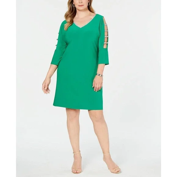 MSK | Dresses | Msk Green Lattice Sleeve Plus Size Shift Dress X | Poshmark